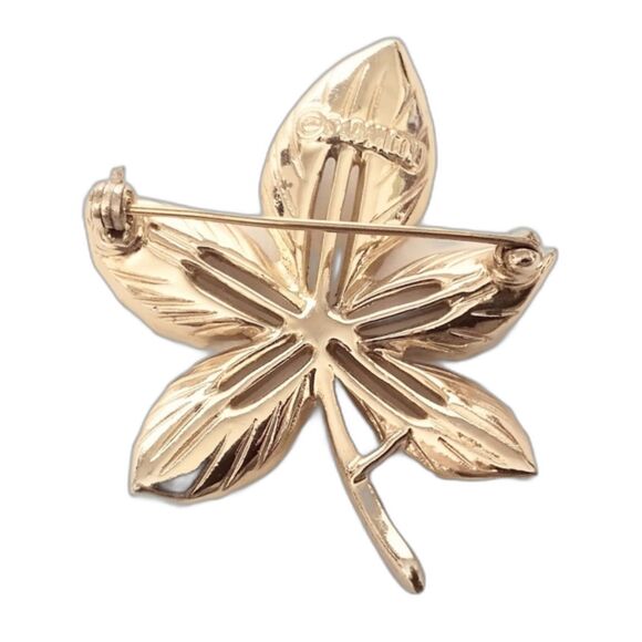 Vintage Sarah Coventry Textured Gold Tone Mid Century Leaf Brooch - Picture 4 of 4